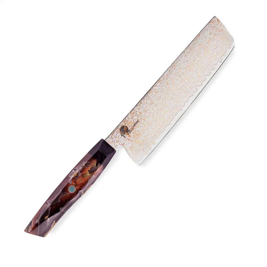 foto Kuchy�sk� n�� Nakiri 170 mm Dellinger� Resin Mash Gold Damascus